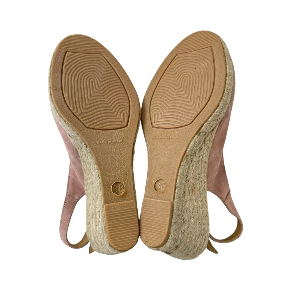 Paseart Pink Suede Peep Toe Espadrille Wedges Size EU- 38 US-7.5